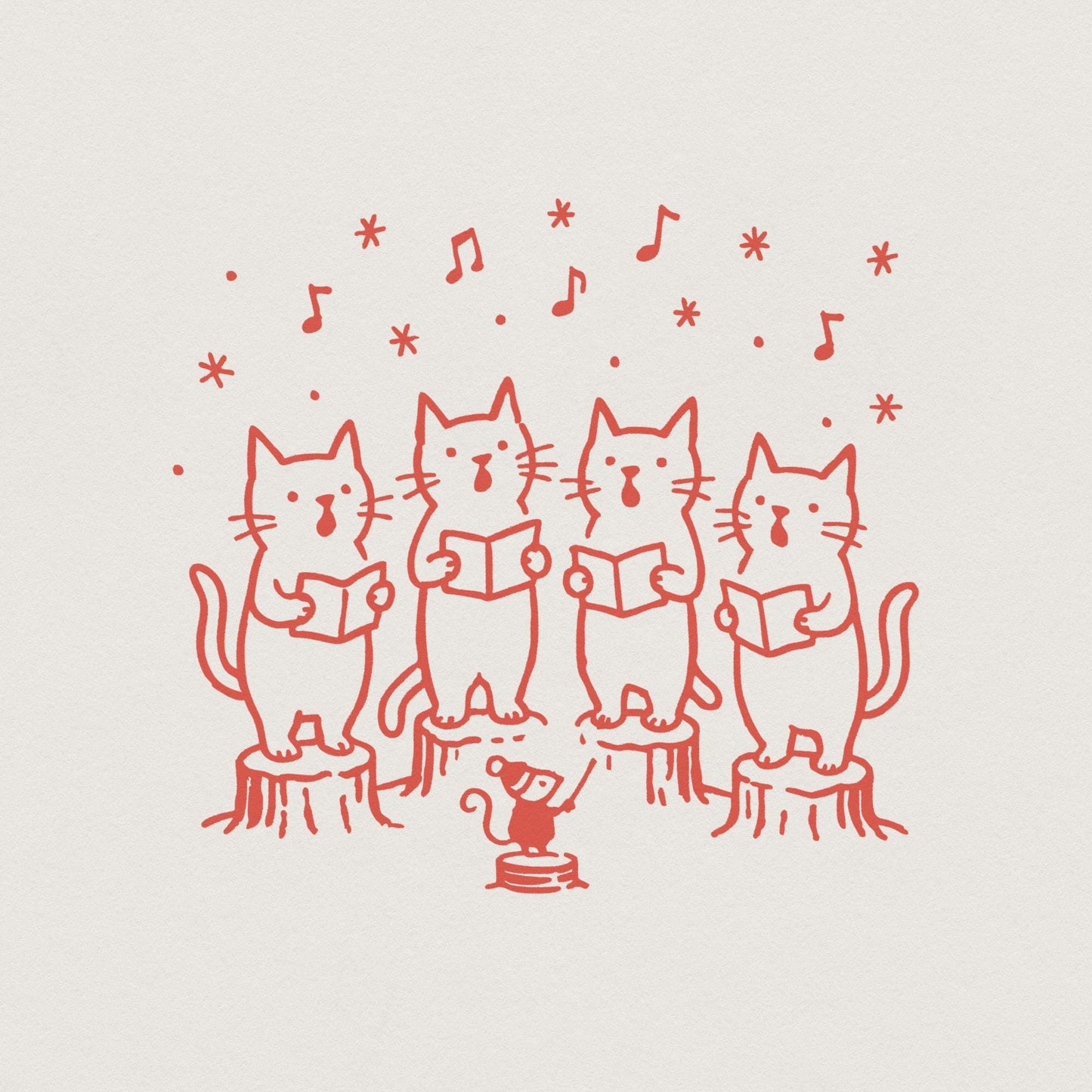 Singing Cat Choir PNG, Whimsical Christmas Cat Carolers Clipart - 300 DPI