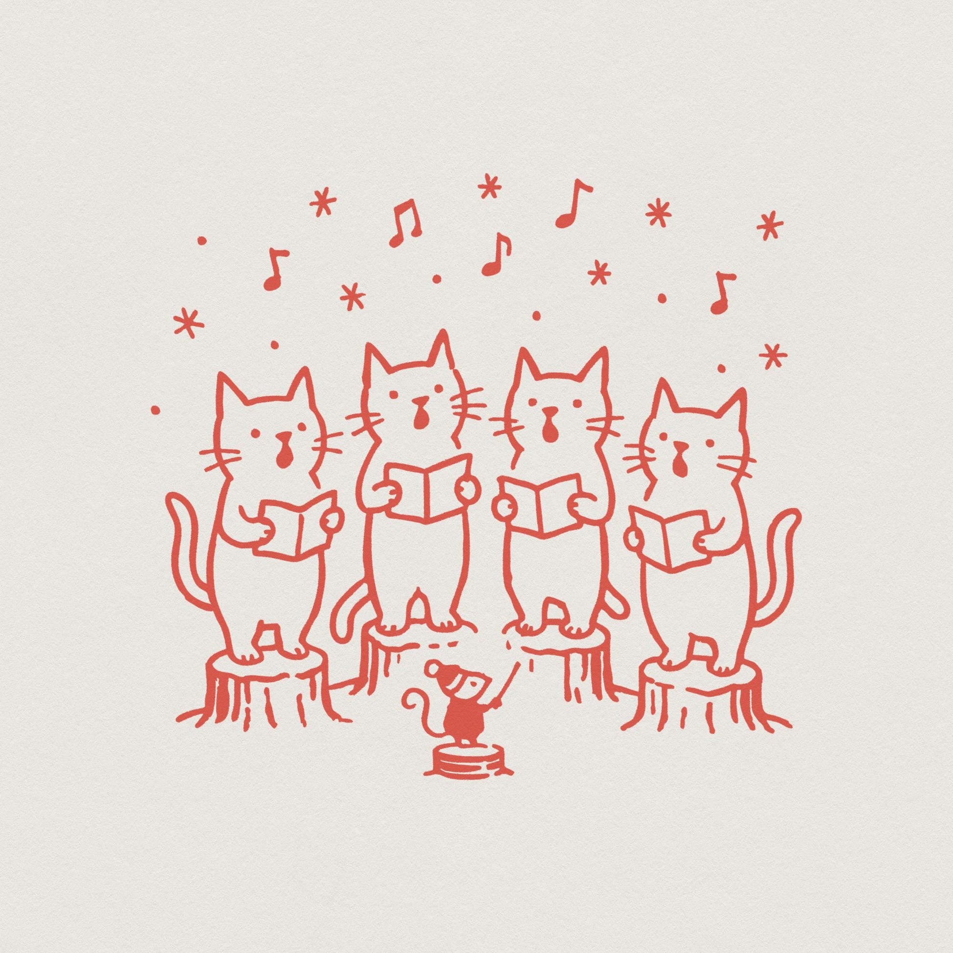 Singing Cat Choir PNG, Whimsical Christmas Cat Carolers Clipart - 300 DPI