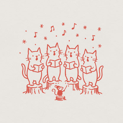 Singing Cat Choir PNG, Whimsical Christmas Cat Carolers Clipart - 300 DPI