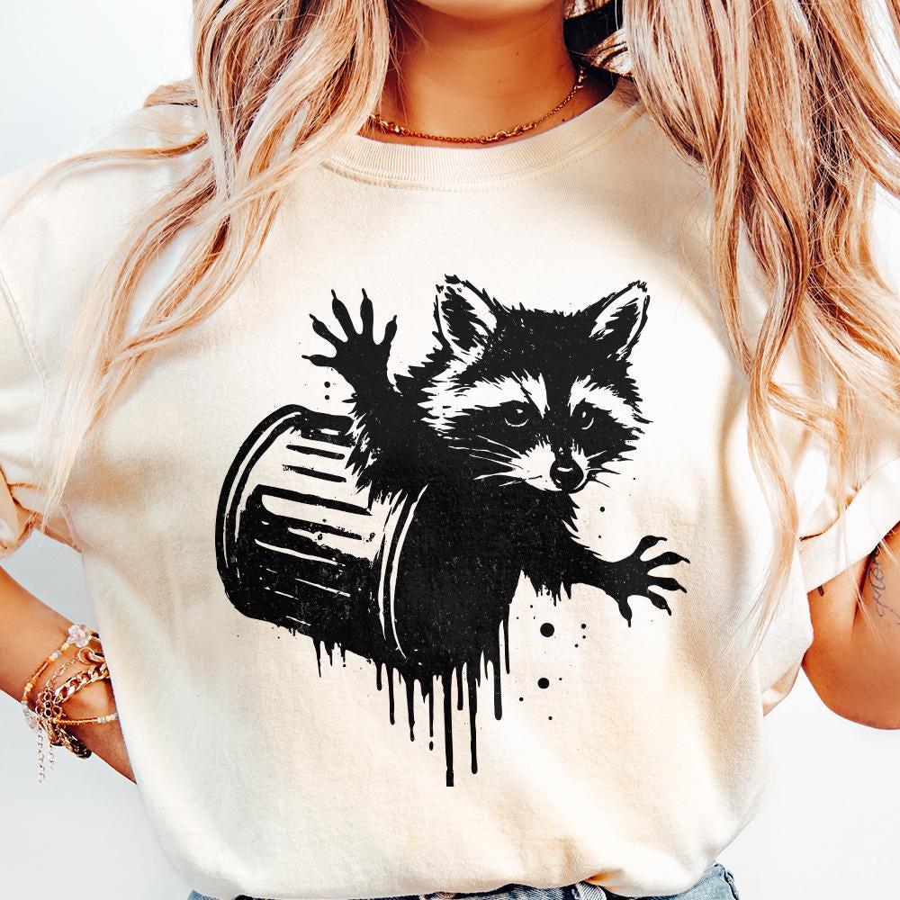 Funny Raccoon Trash Can PNG, Urban Street Art Animal Digital Download -