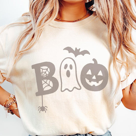 Boo Ghost Pumpkin Cute Halloween Shirt PNG, Retro Fall Spider Bat PNG