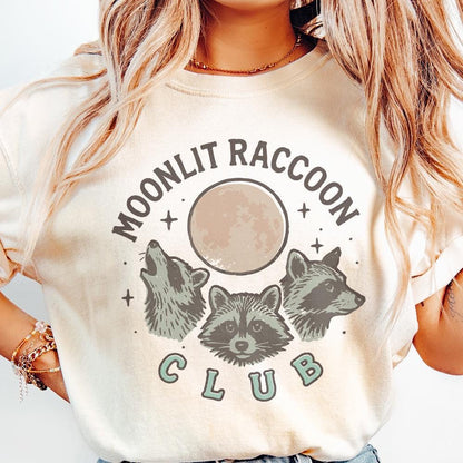 Moonlit Raccoon Club PNG, Retro Raccoon Shirt PNG - 300 DPI Design for