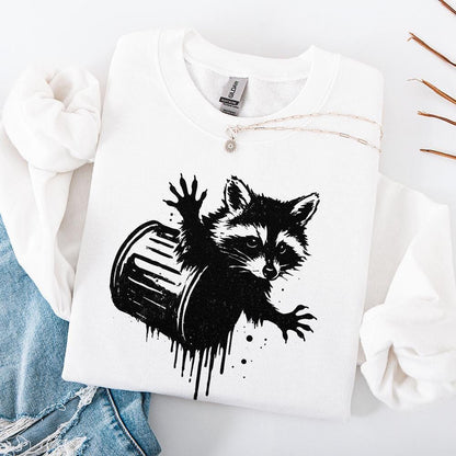 Funny Raccoon Trash Can PNG, Urban Street Art Animal Digital Download -