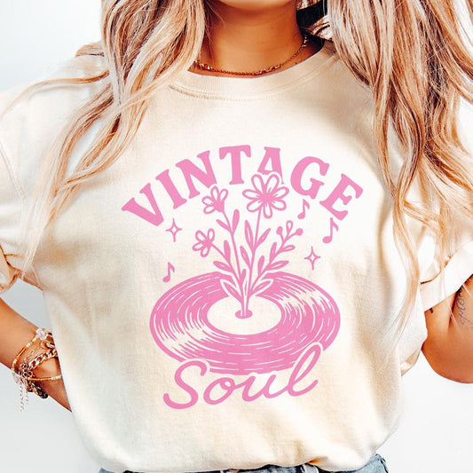 Vintage Soul PNG, Retro Floral Music Record Shirt PNG - 300 DPI Design