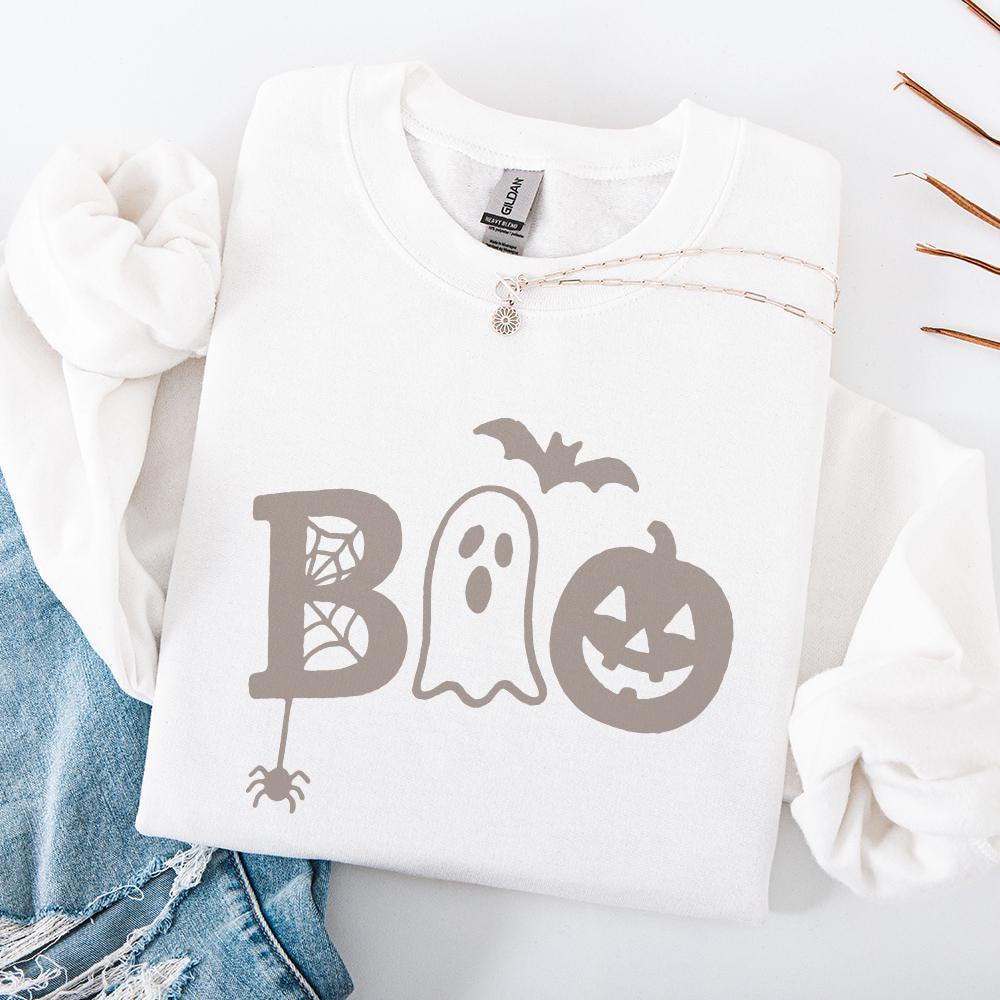 Boo Ghost Pumpkin Cute Halloween Shirt PNG, Retro Fall Spider Bat PNG