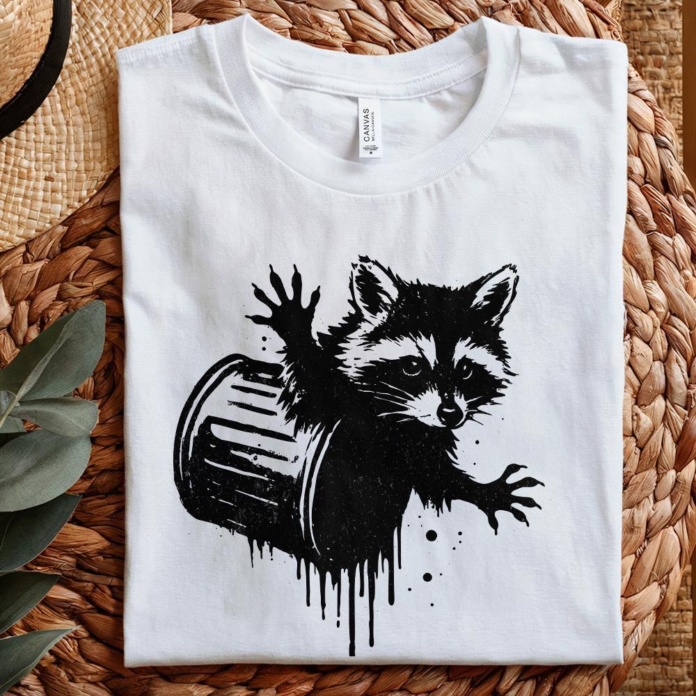 Funny Raccoon Trash Can PNG, Urban Street Art Animal Digital Download -