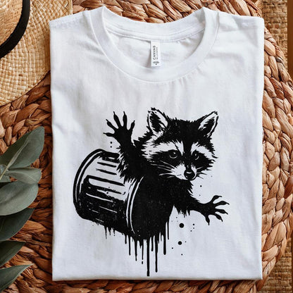 Funny Raccoon Trash Can PNG, Urban Street Art Animal Digital Download -