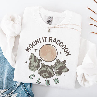 Moonlit Raccoon Club PNG, Retro Raccoon Shirt PNG - 300 DPI Design for