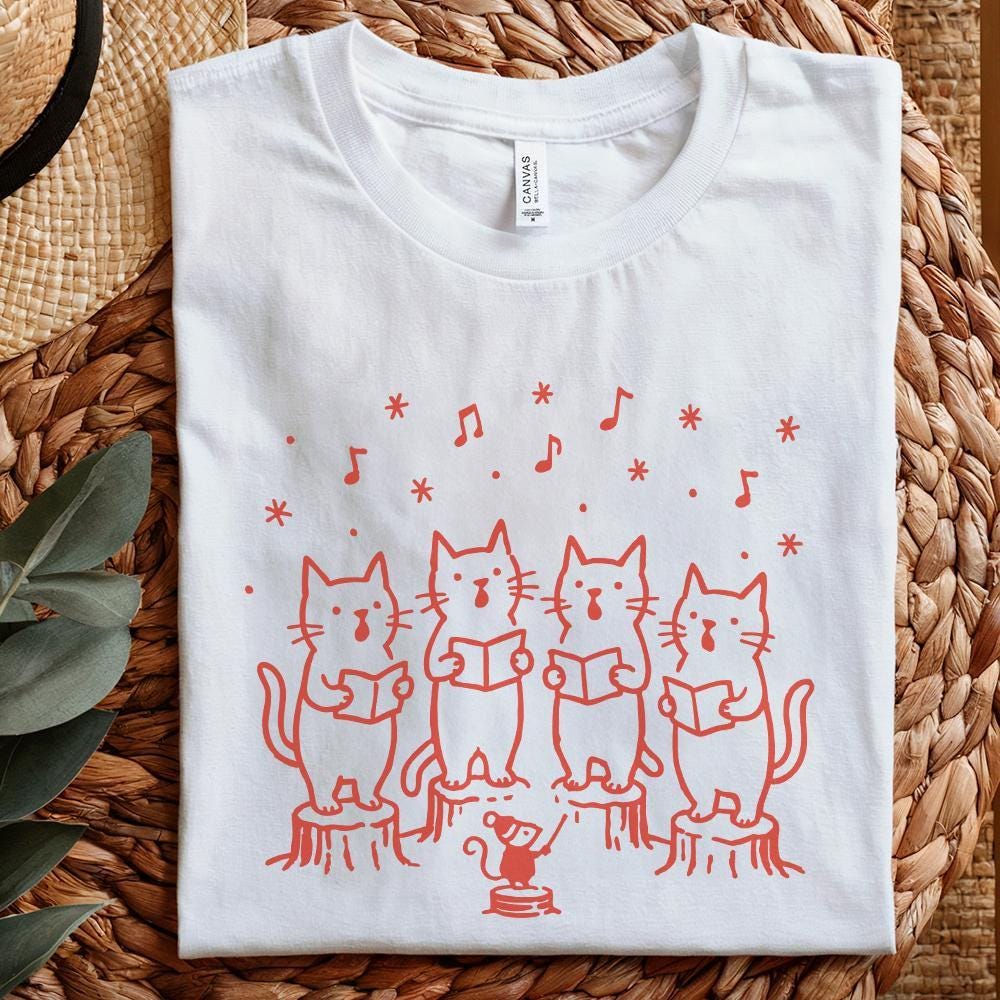 Singing Cat Choir PNG, Whimsical Christmas Cat Carolers Clipart - 300 DPI
