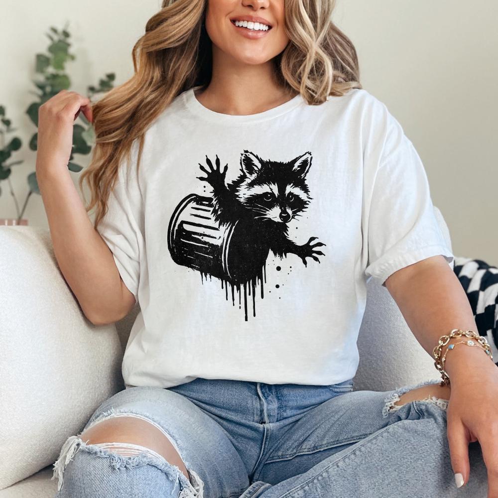 Funny Raccoon Trash Can PNG, Urban Street Art Animal Digital Download -