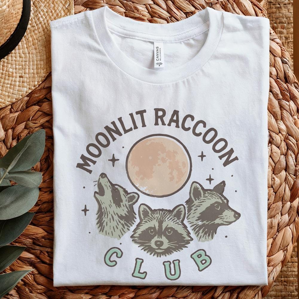 Moonlit Raccoon Club PNG, Retro Raccoon Shirt PNG - 300 DPI Design for