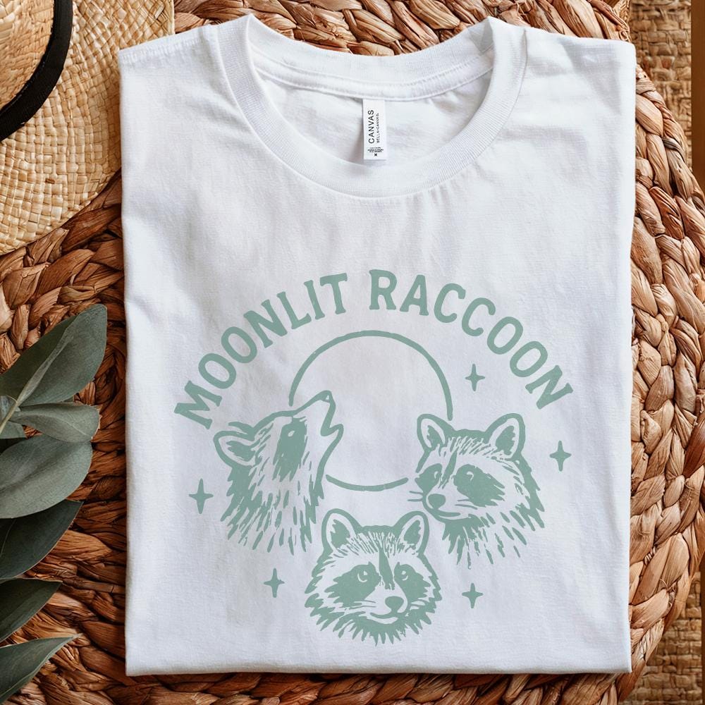 Moonlit Raccoon PNG, Woodland Animals Clipart - 300 DPI Design for T-Shirt