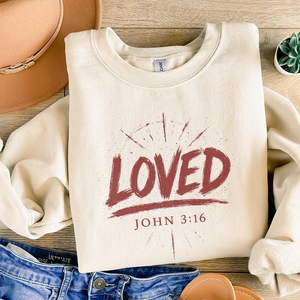 Loved John 3:16 PNG, Christian Bible Verse Digital Download - 300 DPI