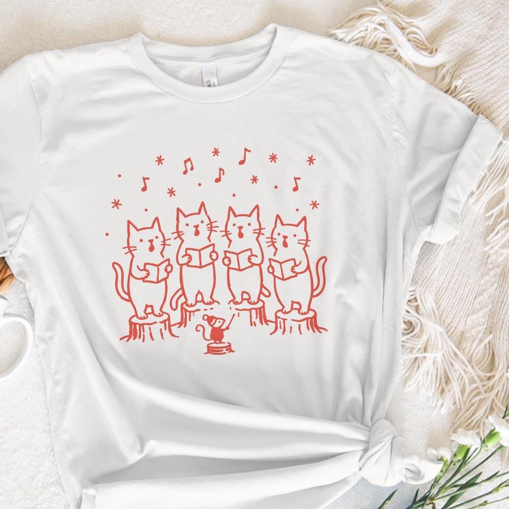 Singing Cat Choir PNG, Whimsical Christmas Cat Carolers Clipart - 300 DPI