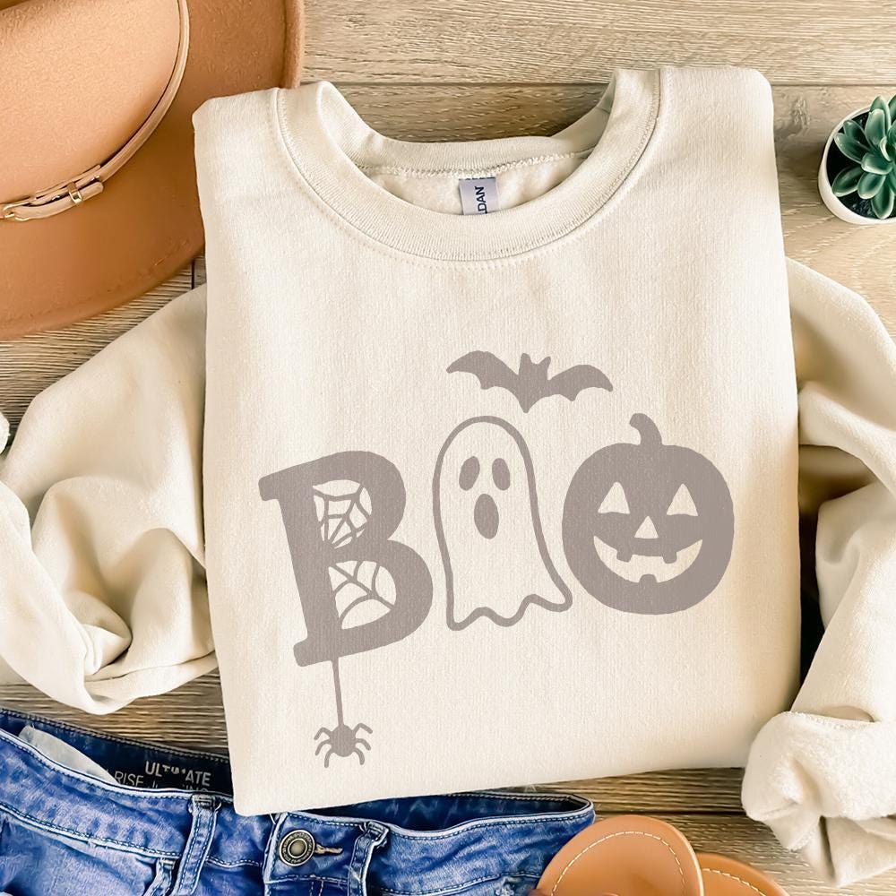 Boo Ghost Pumpkin Cute Halloween Shirt PNG, Retro Fall Spider Bat PNG