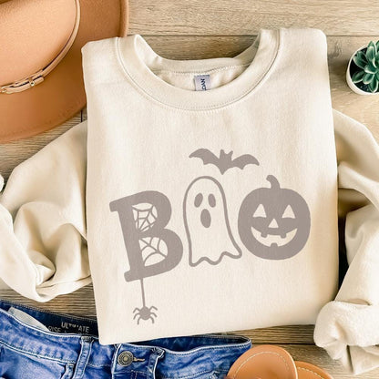 Boo Ghost Pumpkin Cute Halloween Shirt PNG, Retro Fall Spider Bat PNG