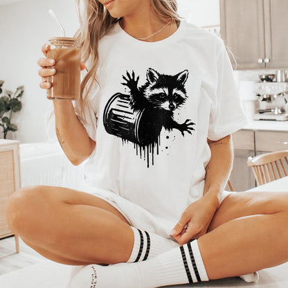 Funny Raccoon Trash Can PNG, Urban Street Art Animal Digital Download -