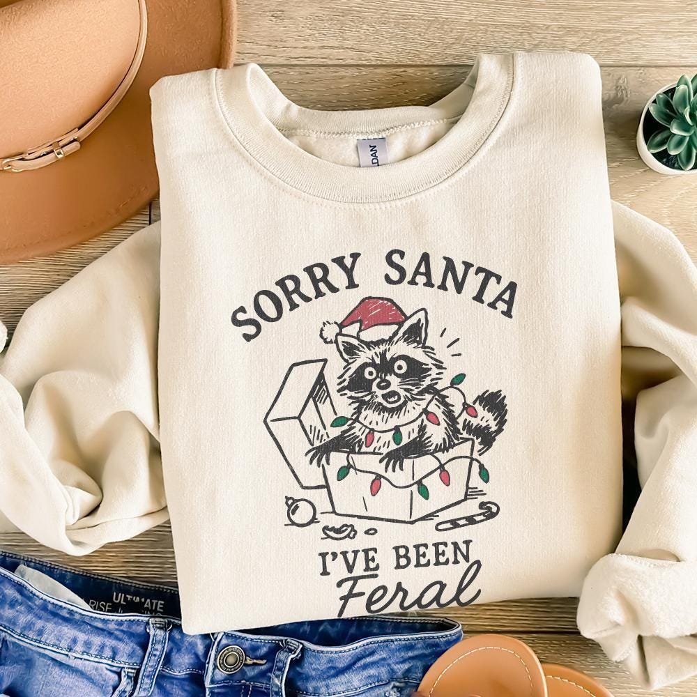 Sorry Santa I've Been Feral PNG, Funny Raccoon Christmas PNG - 300 DPI