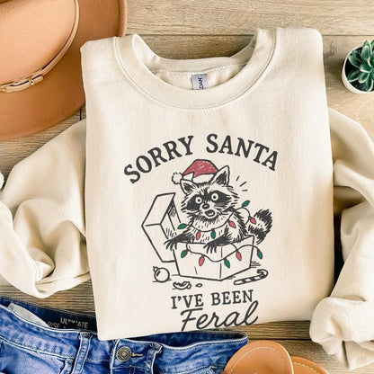 Sorry Santa I've Been Feral PNG, Funny Raccoon Christmas PNG - 300 DPI