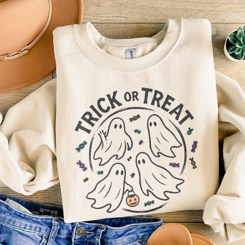 Trick or Treat PNG, Cute Halloween Ghosts Art - 300 DPI Design for T-Shirt