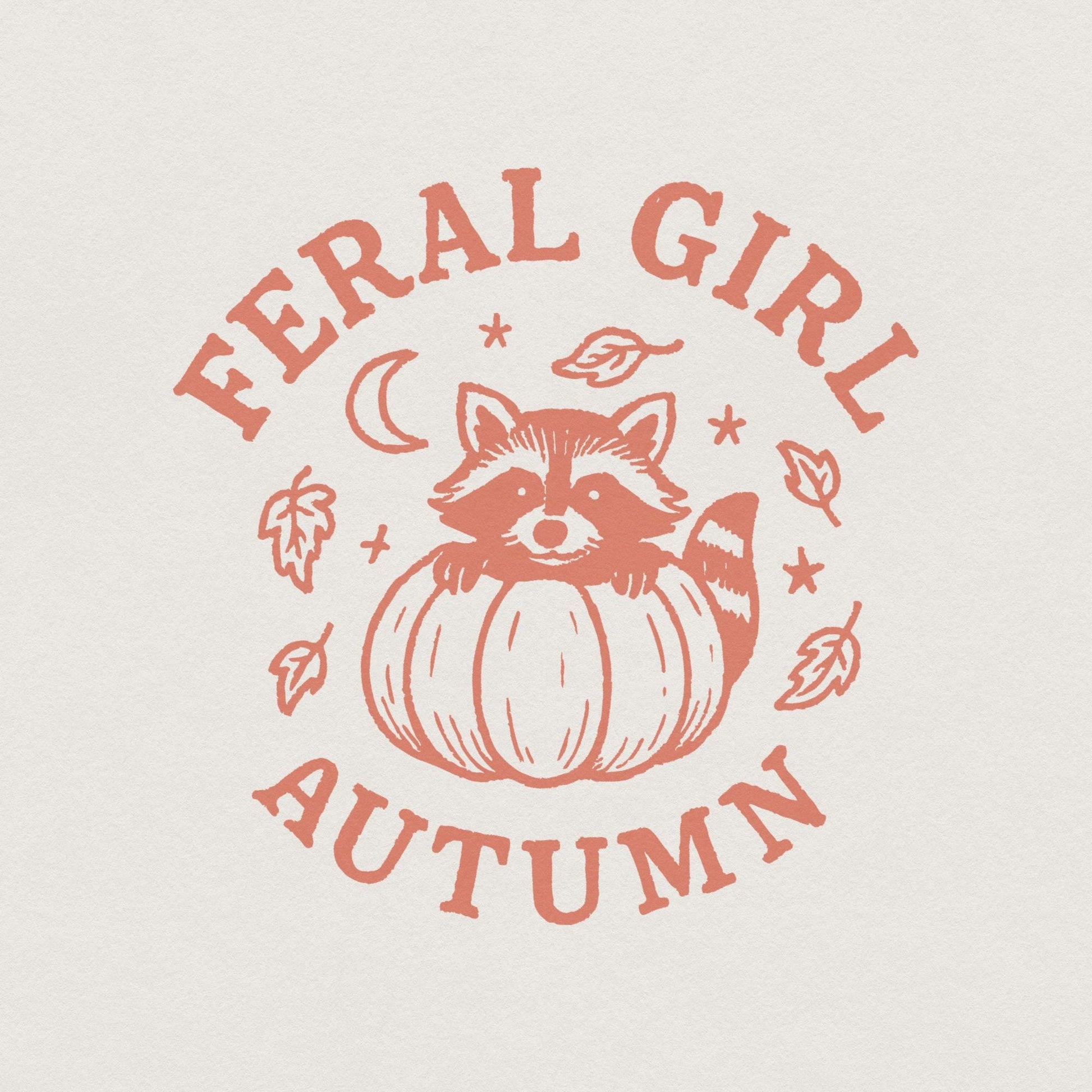 Feral Girl Autumn PNG, Cute Raccoon Pumpkin PNG - 300 DPI Design for