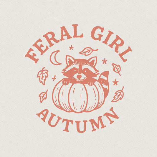 Feral Girl Autumn PNG, Cute Raccoon Pumpkin PNG - 300 DPI Design for