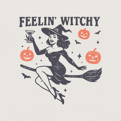 Feelin' Witchy PNG, Retro Witch Halloween PNG - 300 DPI Design for T-Shirt