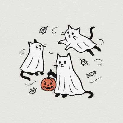 Ghost Cat PNG, Spooky Halloween Cat - 300 DPI Design for T-Shirt