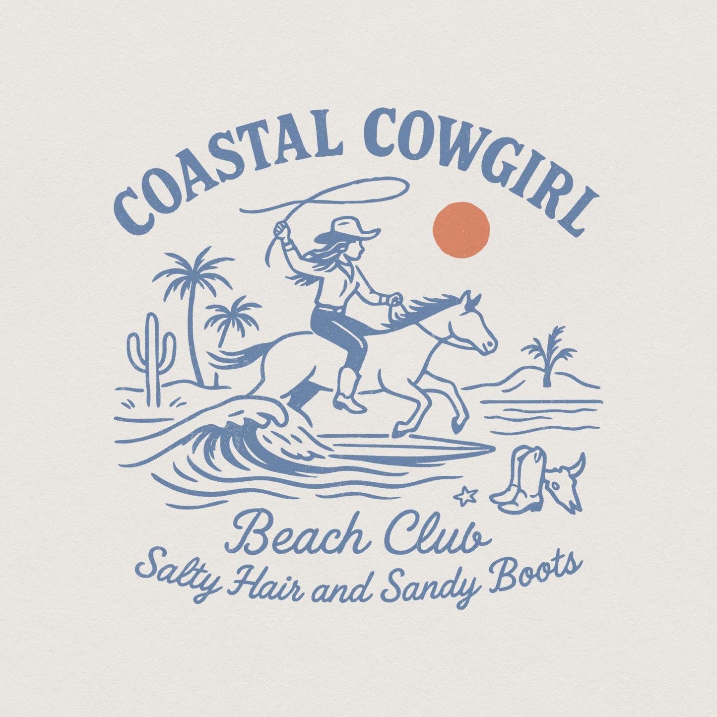 Coastal Cowgirl Beach Club PNG, Retro Western Cowgirl PNG - 300 DPI