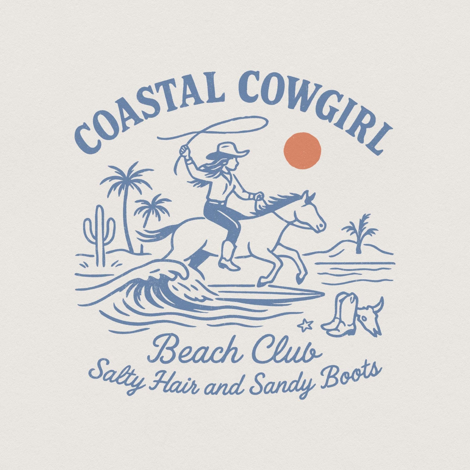 Coastal Cowgirl Beach Club PNG, Retro Western Cowgirl PNG - 300 DPI