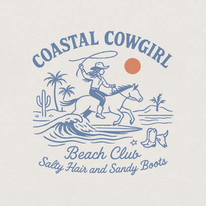 Coastal Cowgirl Beach Club PNG, Retro Western Cowgirl PNG - 300 DPI