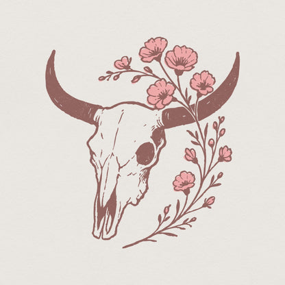 Boho Western Skull PNG, Floral Horns Tumbler PNG Digital Download - 300