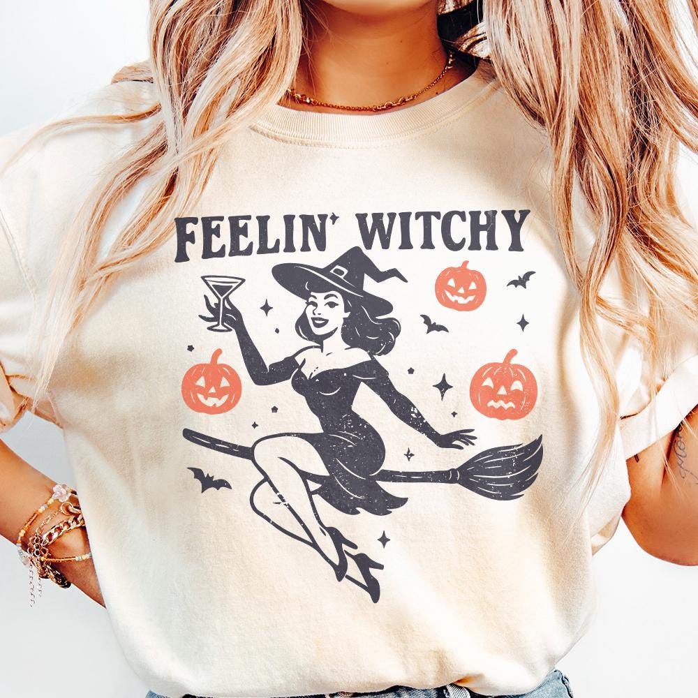 Feelin' Witchy PNG, Retro Witch Halloween PNG - 300 DPI Design for T-Shirt