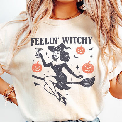 Feelin' Witchy PNG, Retro Witch Halloween PNG - 300 DPI Design for T-Shirt