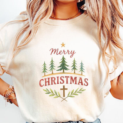 Merry Christmas Watercolor PNG, Christian Christmas Cross PNG - 300 DPI