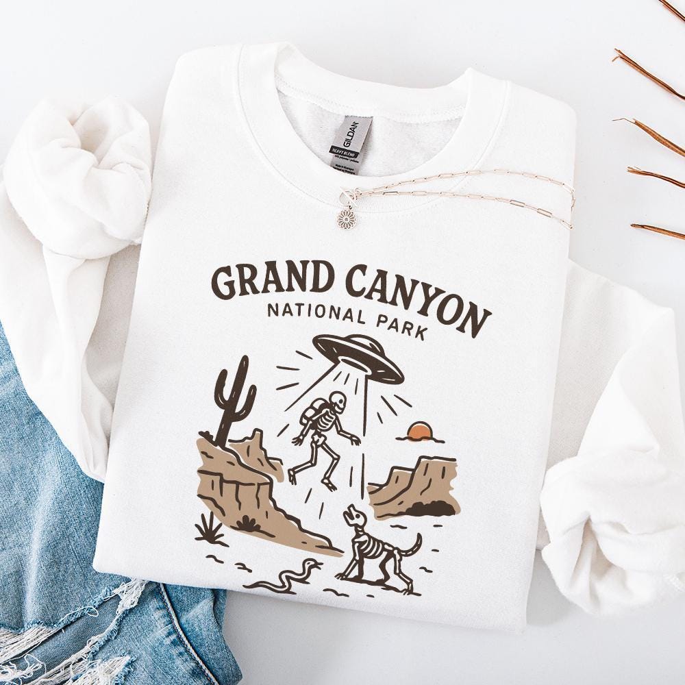 Grand Canyon National Park UFO Skeleton PNG T-Shirt, Alien Abduction