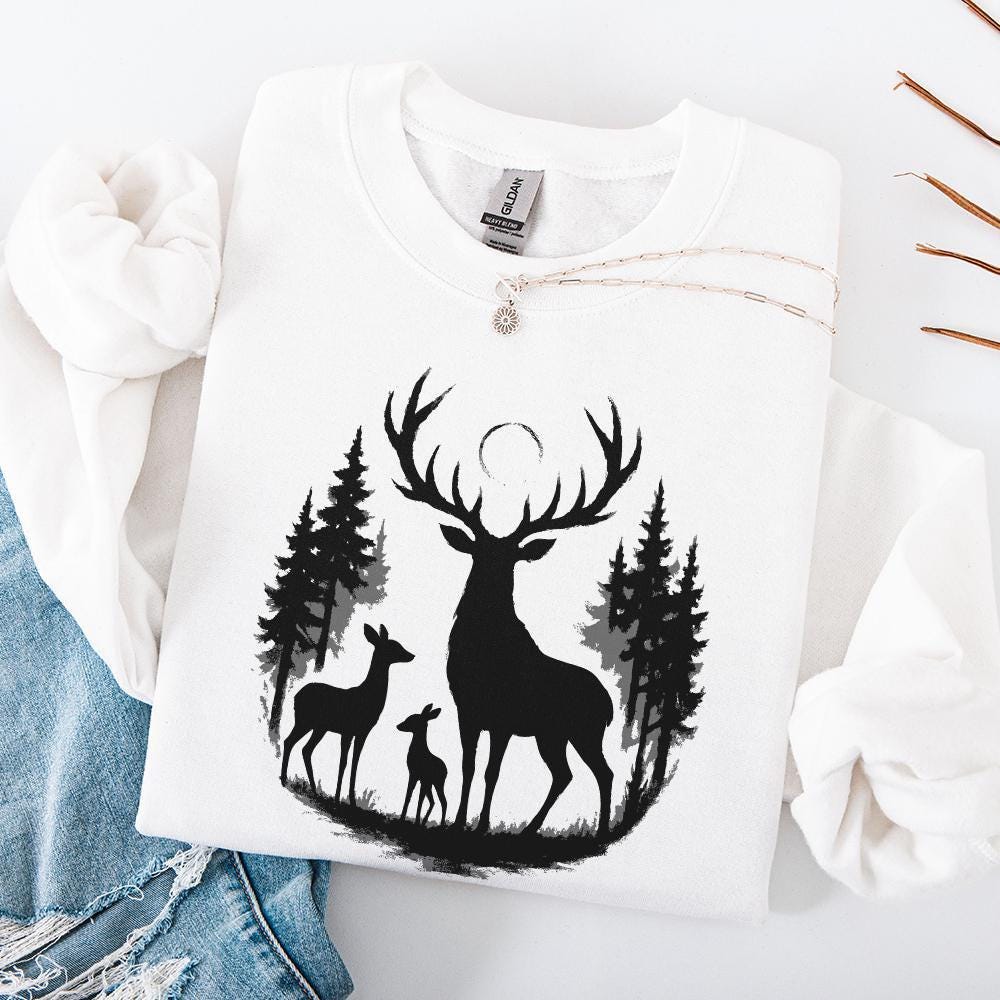 Deer Silhouette PNG, Woodland Forest Stag Family PNG - 300 DPI Design for