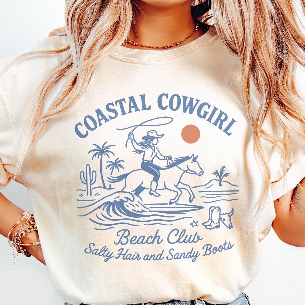 Coastal Cowgirl Beach Club PNG, Retro Western Cowgirl PNG - 300 DPI