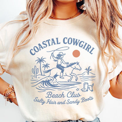 Coastal Cowgirl Beach Club PNG, Retro Western Cowgirl PNG - 300 DPI