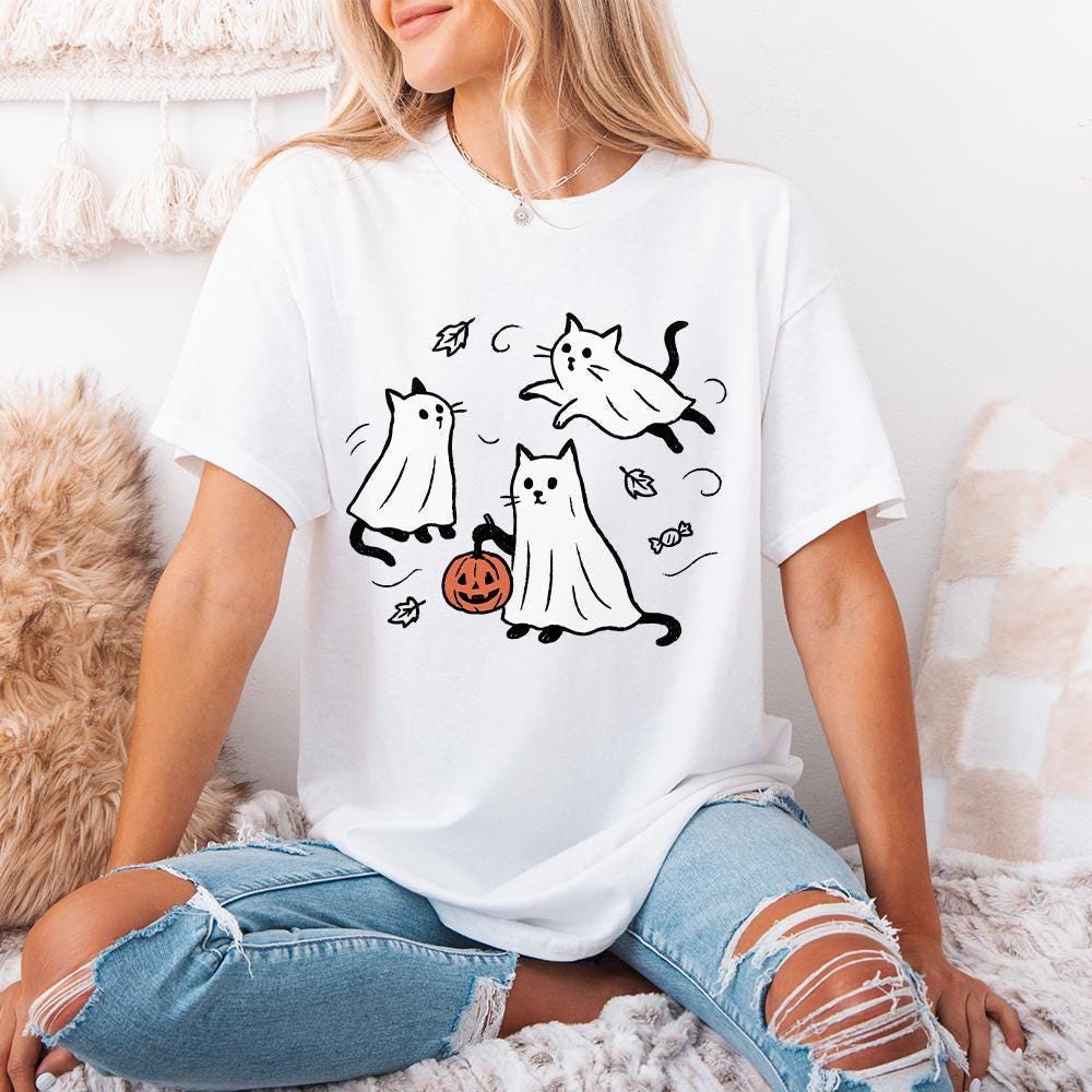 Ghost Cat PNG, Spooky Halloween Cat - 300 DPI Design for T-Shirt