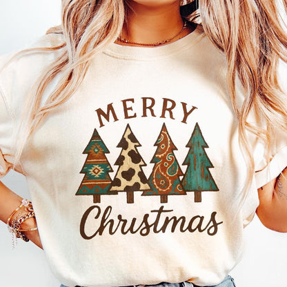 Merry Christmas PNG, Rustic Boho Christmas Trees PNG - 300 DPI Design for