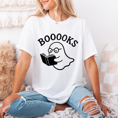 Booooks Ghost Reading PNG, Cute Halloween Book Lover PNG - 300 DPI Design