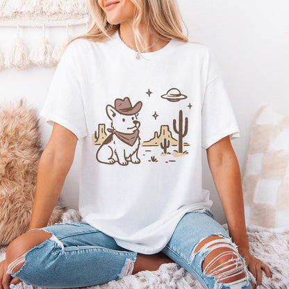 Retro Corgi Cowboy in Desert, Cute Dog with Bandana - 300 DPI Design for