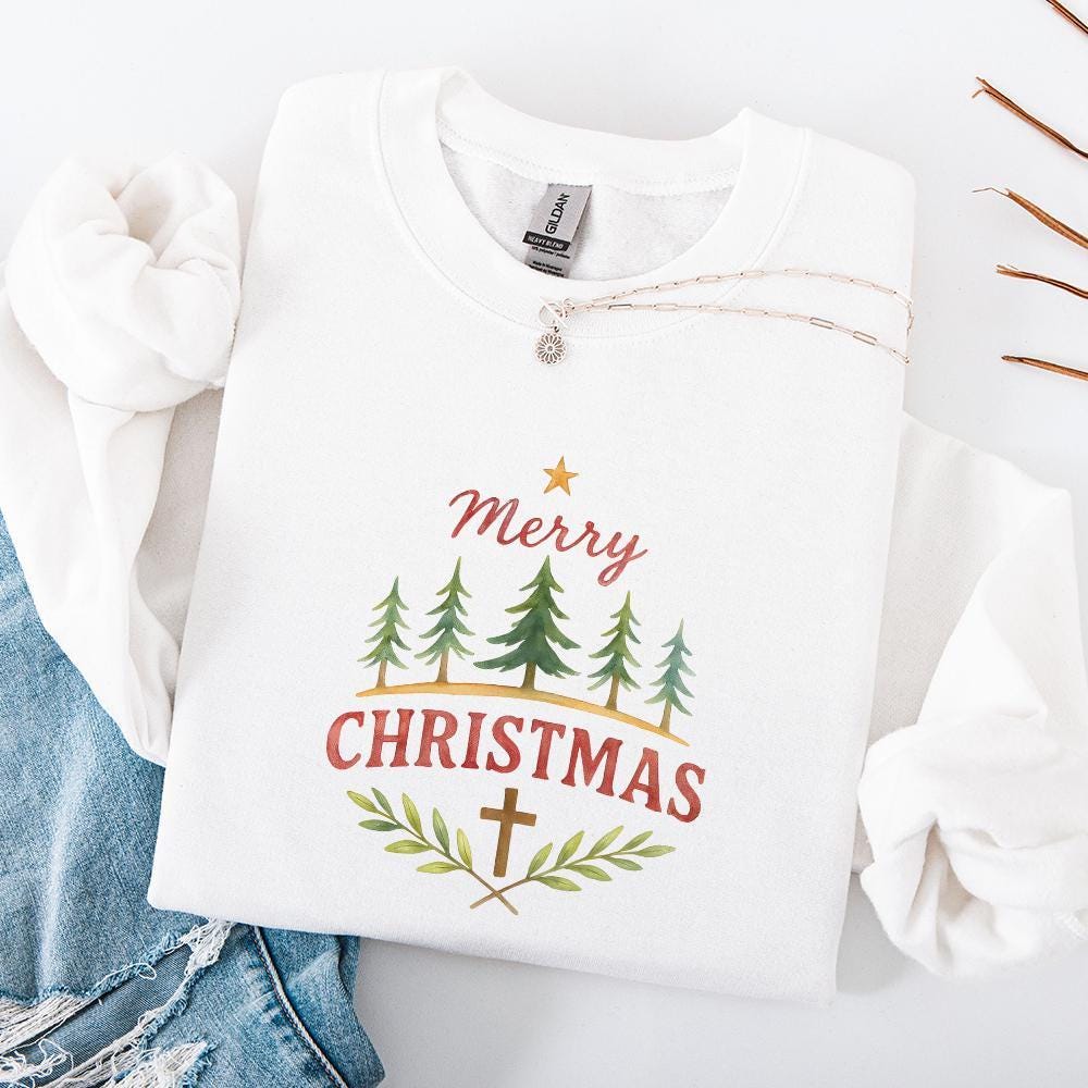 Merry Christmas Watercolor PNG, Christian Christmas Cross PNG - 300 DPI