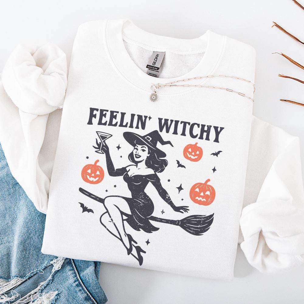 Feelin' Witchy PNG, Retro Witch Halloween PNG - 300 DPI Design for T-Shirt