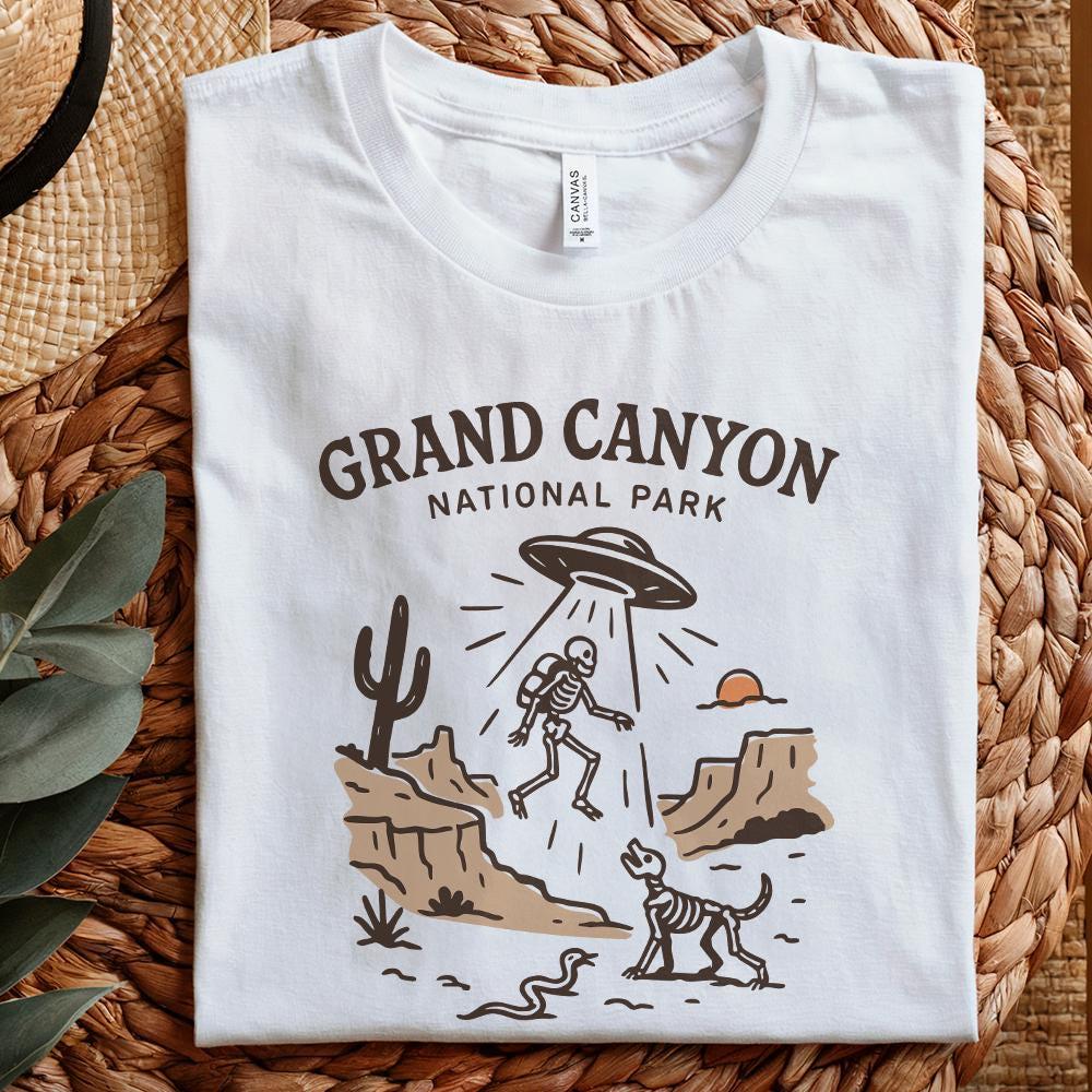 Grand Canyon National Park UFO Skeleton PNG T-Shirt, Alien Abduction