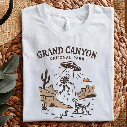 Grand Canyon National Park UFO Skeleton PNG T-Shirt, Alien Abduction