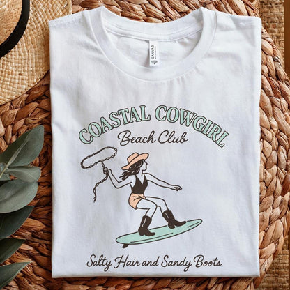Coastal Cowgirl Beach Club PNG, Salty Hair and Sandy Boots - 300 DPI