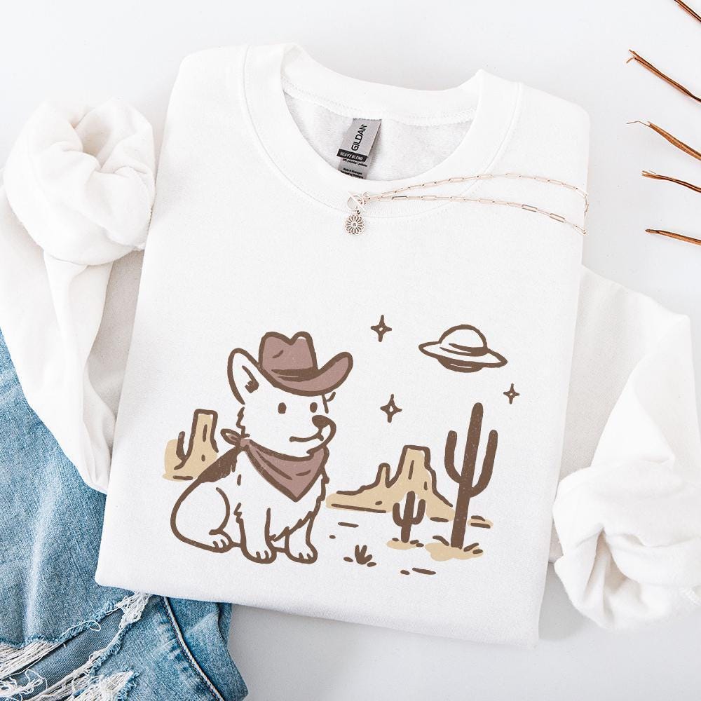 Retro Corgi Cowboy in Desert, Cute Dog with Bandana - 300 DPI Design for