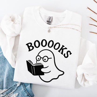 Booooks Ghost Reading PNG, Cute Halloween Book Lover PNG - 300 DPI Design